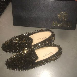 Black & Gold Rhinestone Loafers {Merlutti}